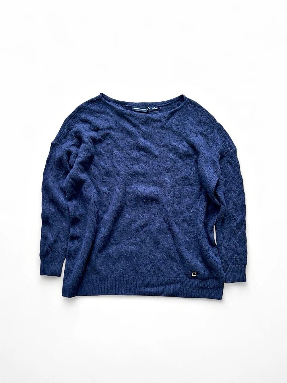 Ralph Lauren Sport Cable Knit Sweater Blue Size Medium Cashmere wool blend